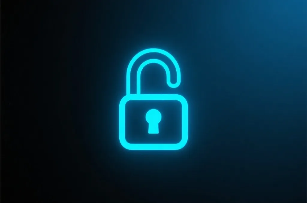 A glowing digital padlock icon representing account security and data protection on a modern dark background